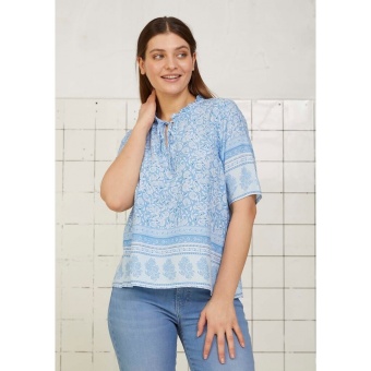 Isay Poline Blus Blue Border Print